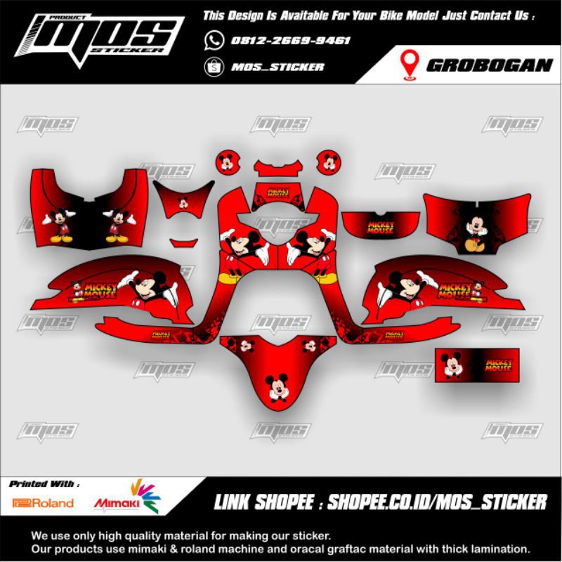 [ BAYAR DITEMPAT ] Sticker Scoopy full body gambar Mickey Mouse merah lucu bisa req tulisan nama