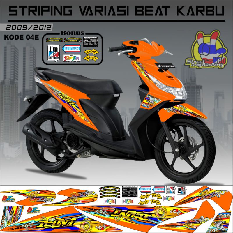 Striping Beat Karbu 2008 2009 2010 2011 2012 Variasi Sticker Stiker Skotlet Lis Motor Lis Body List