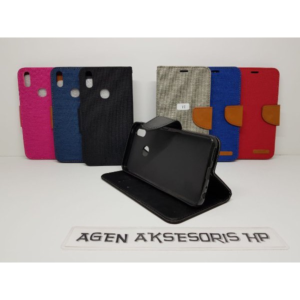 Flip Case Vivo V9 6.3 inchi Vivo Y85 Sarung Canvas Diary Flip Cover Kancing Magnet with Slot Card