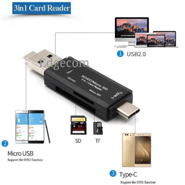 USB OTG 3in1 Card Reader