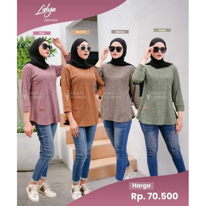 Blouse Lidya by Ghina Fashion - Kaos Lengan Panjang Rajut Knit Murah Berkualitas Tidak Menerawang St