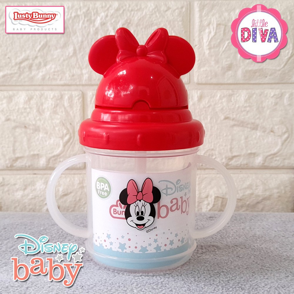 HANDLE CUP WITH FLIP TOP SIPPER 210 ml - Gelas Minum Anak Dengan Sedotan lusty Bunny Mickey Minnie DMM-3014