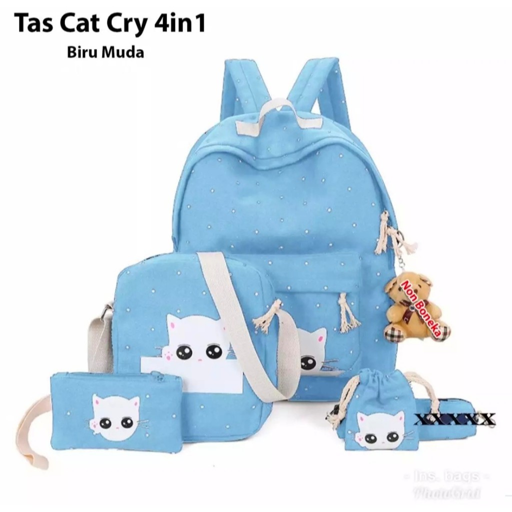 PROMO! Tas Sekolah Motif Kucing 4in1/Tas Anak Perempuan Murah/Tas Anak Tk/Tas Anak SD/Ransel Murah 4