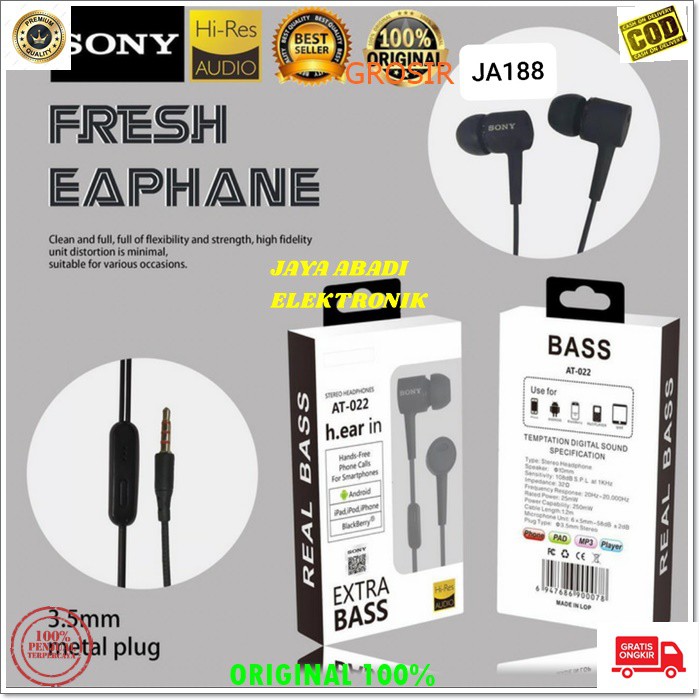 J188 SONY HEADSET HP 3.5MM HANDSFREE STEREO DOBEL BASS SUPER EARPOD HEADSET HANDSFREE HEADPHONE EARPHONE MUSIC VOKAL AUDIO SOUND EARPOD IN EAR KARET KARAOKE MEGA BAS  AUDIO SUARA SMULE KARAOKE UNIVERSAL MULTI DUAL STEREO WIRED ORIGINAL SPORT GADGET SUARA