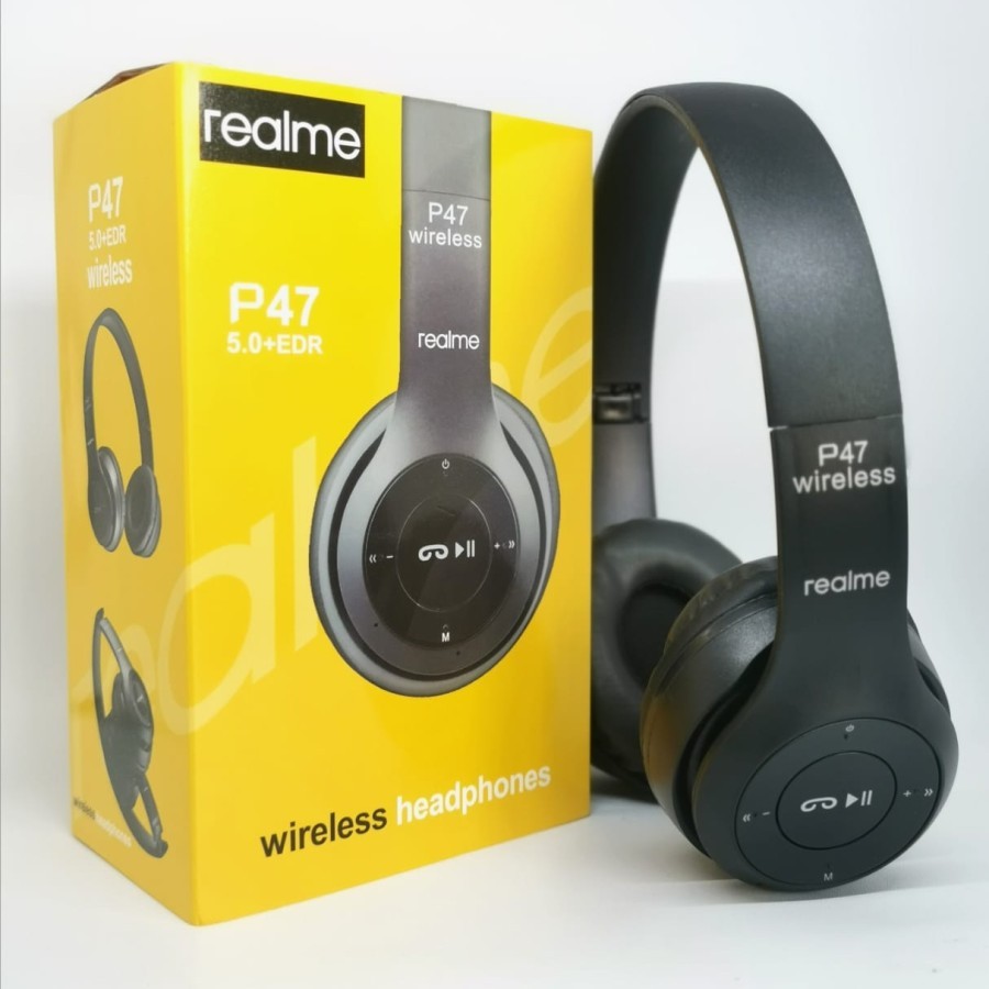 REALME P47 BLACK Headphone Wireless Portable Bluetooth Headset Bass