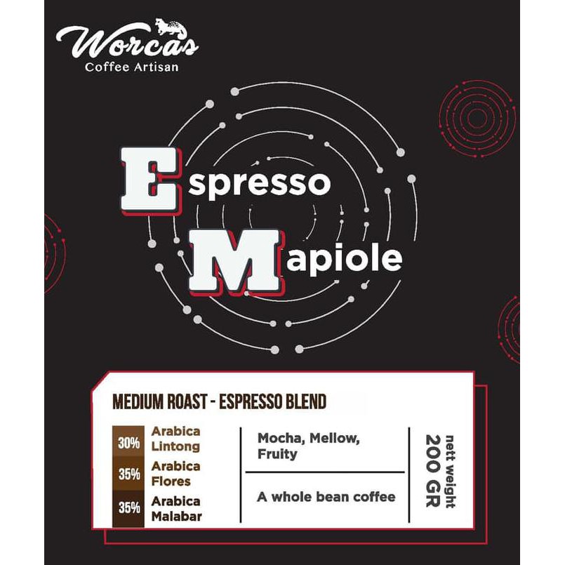 

WORCAS Mapiole Espresso Blend 200 Gram - Medium Roast - KOPI BIJI