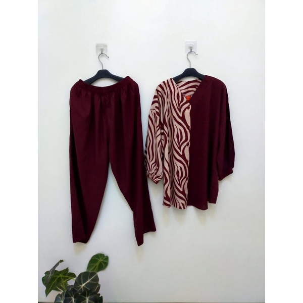 STELAN MAMA ROSA RAYON KOMBINASI ZEBRA(COD)ONE SET WANITA TERBARU/ONE SET VIRAL KEKINIAN