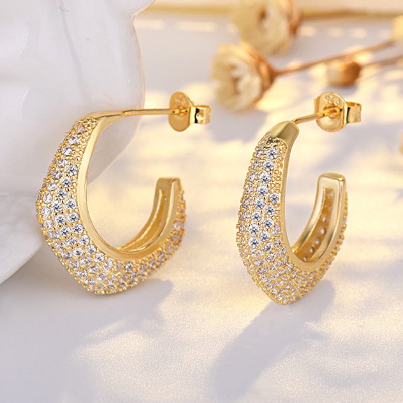 Anting Silver Needle Bentuk Bulan Bay Zircon Untuk Wanita