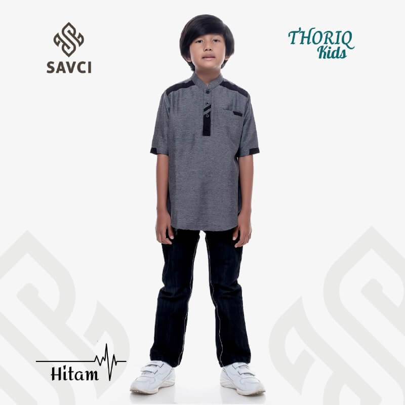 Savci Pakaian Muslim Anak / Baju Koko Anak / Baju Koko Premium - THARIQ ANAK HITAM Couple Ayah Anak