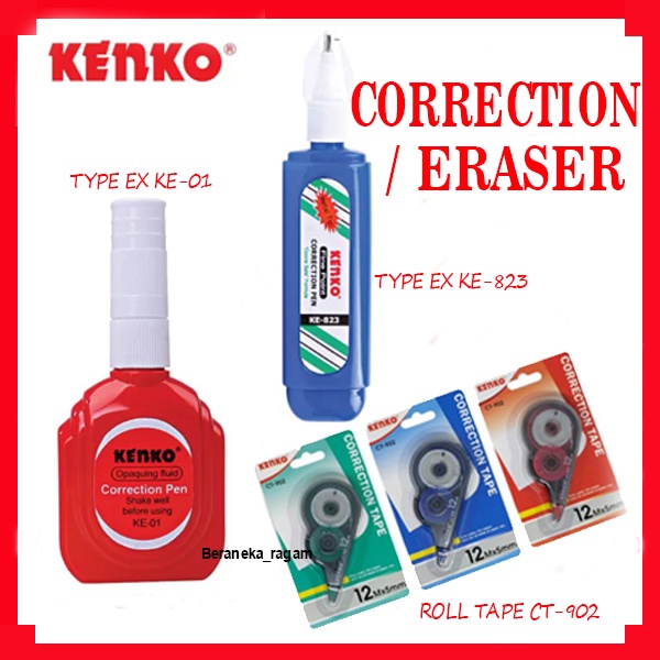 

KENKO STATIONERY KE-1 KE-823 CT-902 PENGHAPUS CORRECTION TYPE EX ROLL TAPE ATK MURAH