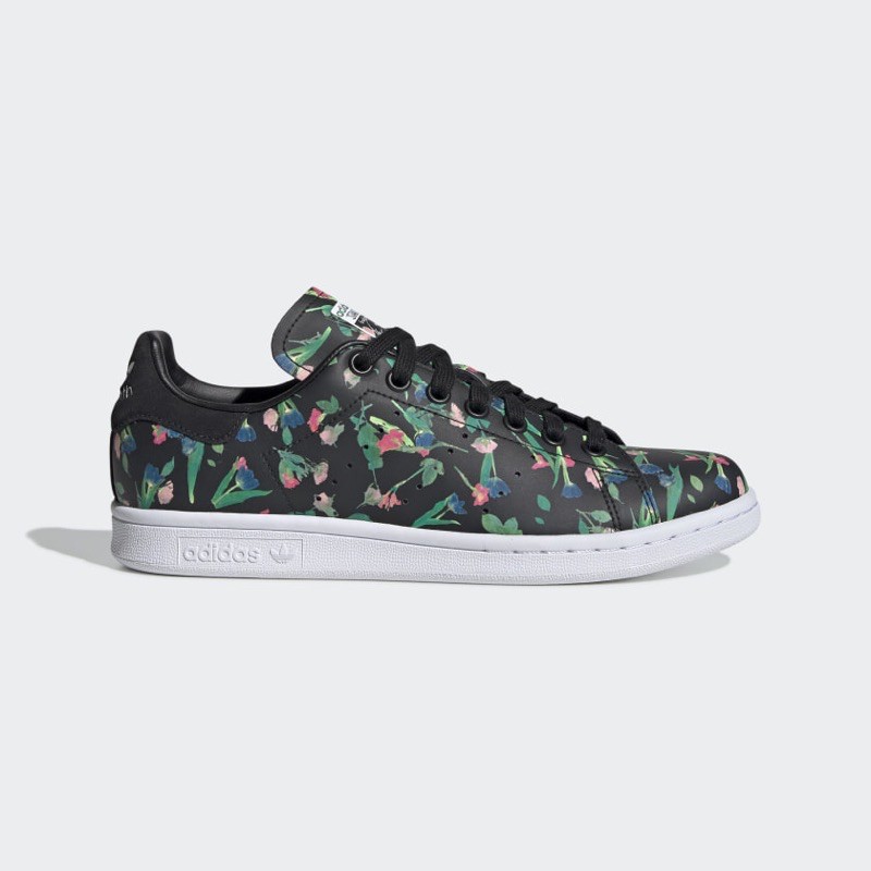 Adidas Women Stan Smith Floral Print Shoes Black Original