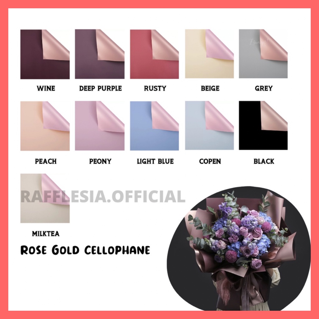 

[5 LEMBAR] Flower Wrapping Paper Bi Color Rose Gold Cellophane Kertas Bunga Korea