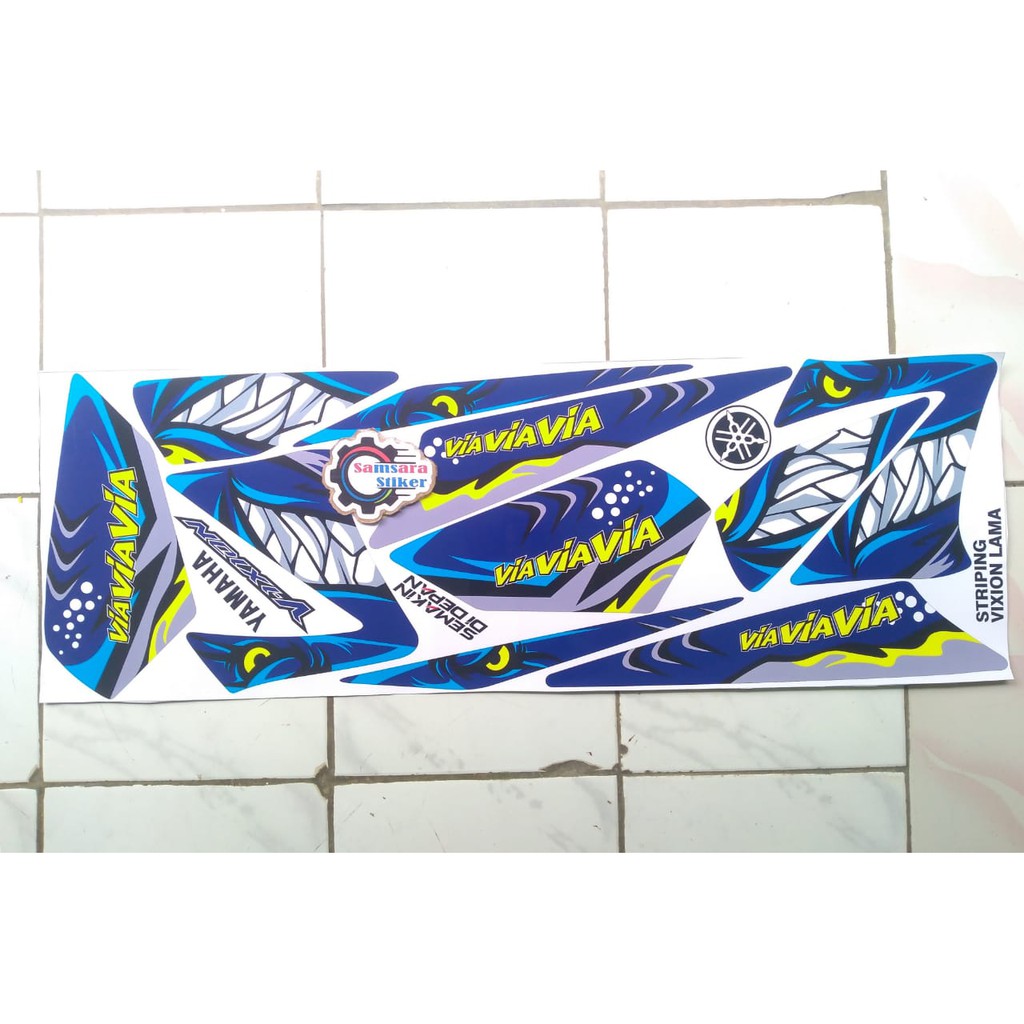 Stiker Striping motor Vixion old variasi shark biru
