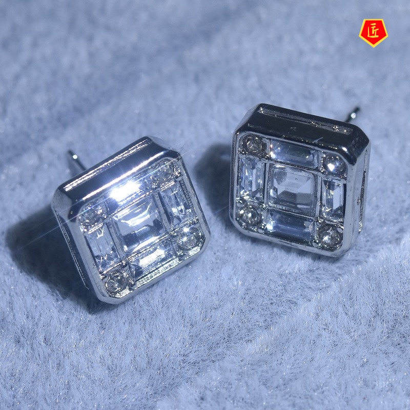 [Ready Stock]Creative Inlaid Square Diamond Stud Earrings