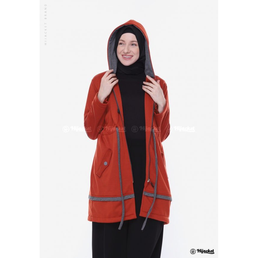100% ORIGINAL - Jaket Sweater Wanita Muslimah Hijaber - Hijacket Aurelia - Panjang Hijabers Syari-Teracotta