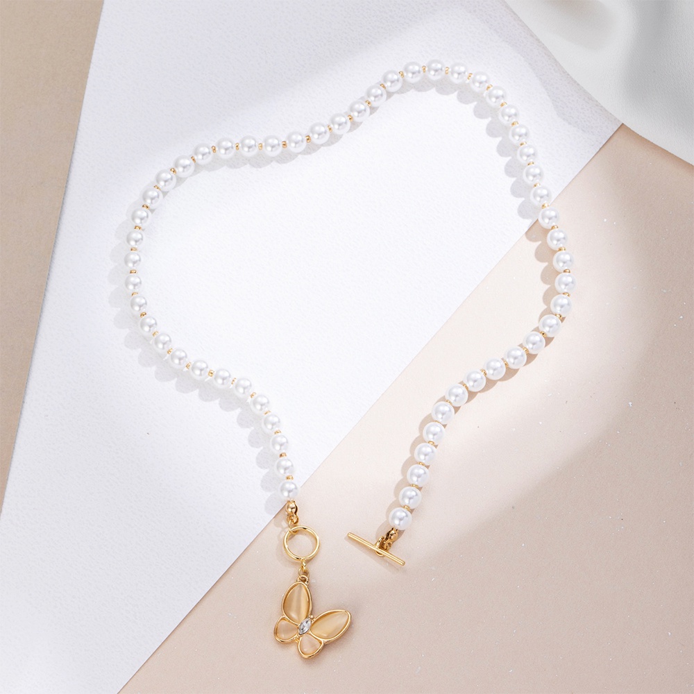 Vintage Pearl TO Buckle Butterfly Necklace Fashion Opal Pendant Necklace For Women Jewelry