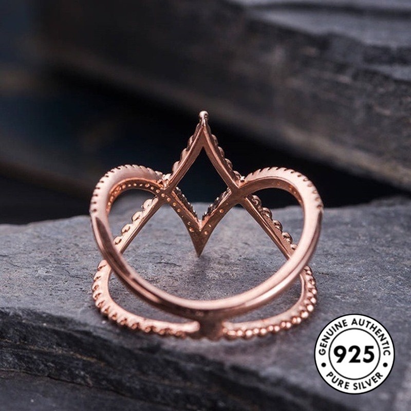 Cincin Berlian Bentuk V Bahan S925 Silver Warna Rose Gold