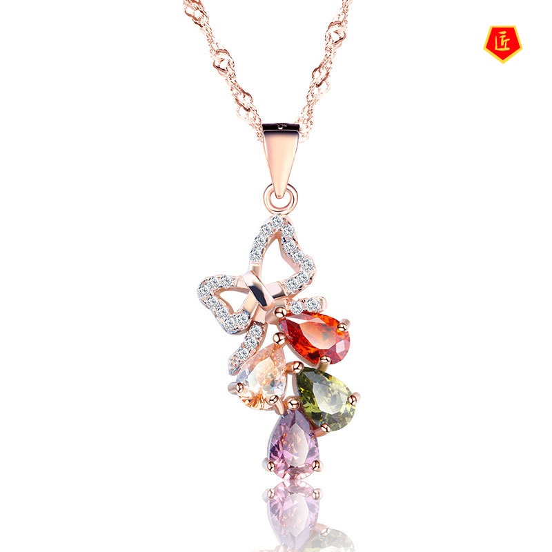 [Ready Stock]Silver Necklace Women's Four Color Zircon Pendant Fashion Elegant