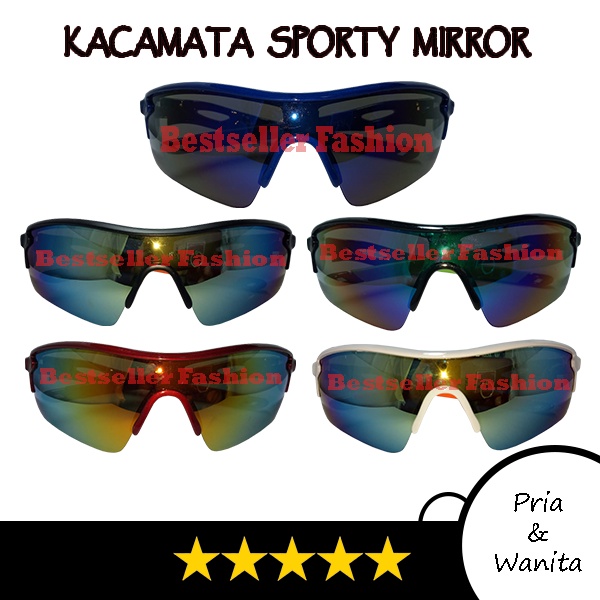 Kacamata Hitam Sporty Model Wraparounds Lensa Mirror Kacamata Olahraga Outdoor Semi Rimless Untuk Pria dan Wanita Unisex