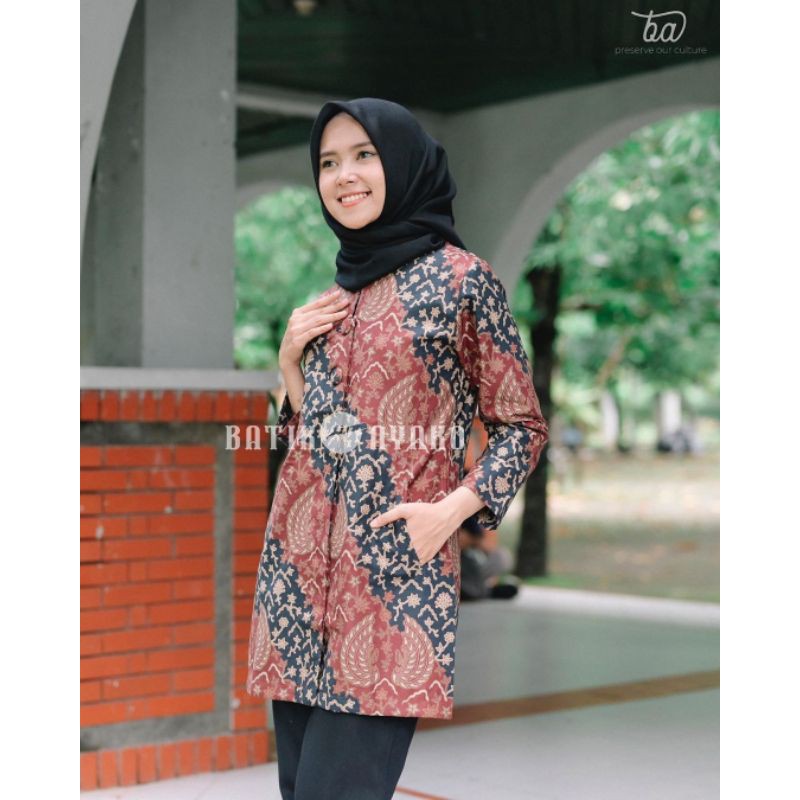 tey-17 Batik wanita ASJ SA HRB026 Kenongo Kemeja Tosca Pendek