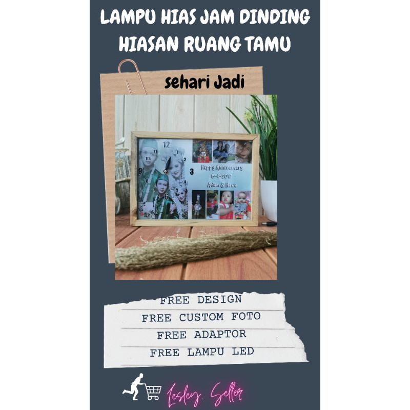 [PROMO DISKON] Lampu Hias Jam Dinding Custom Foto Akrilik Hiasan Ruang Tamu
