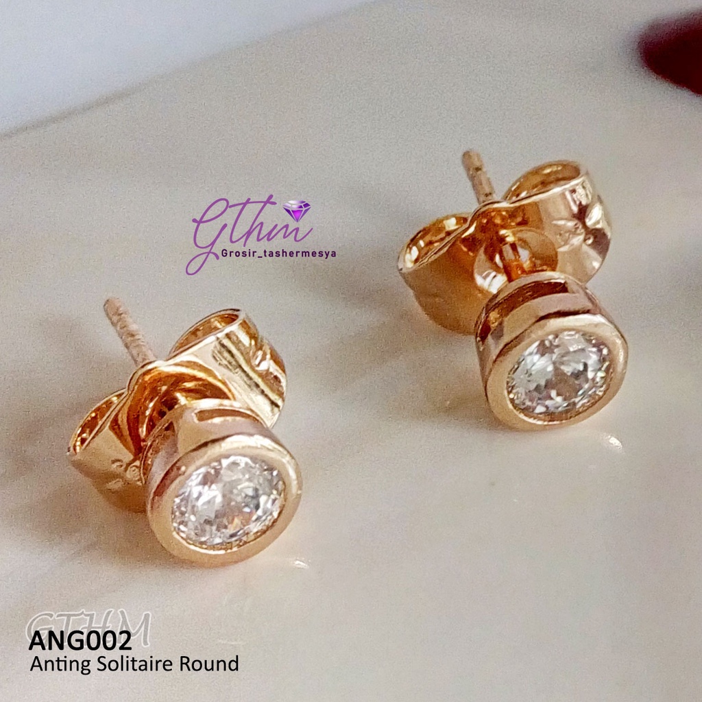 anting giwang tusuk bulat mata zircon diamond perhiasan lapis emas 18k xuping