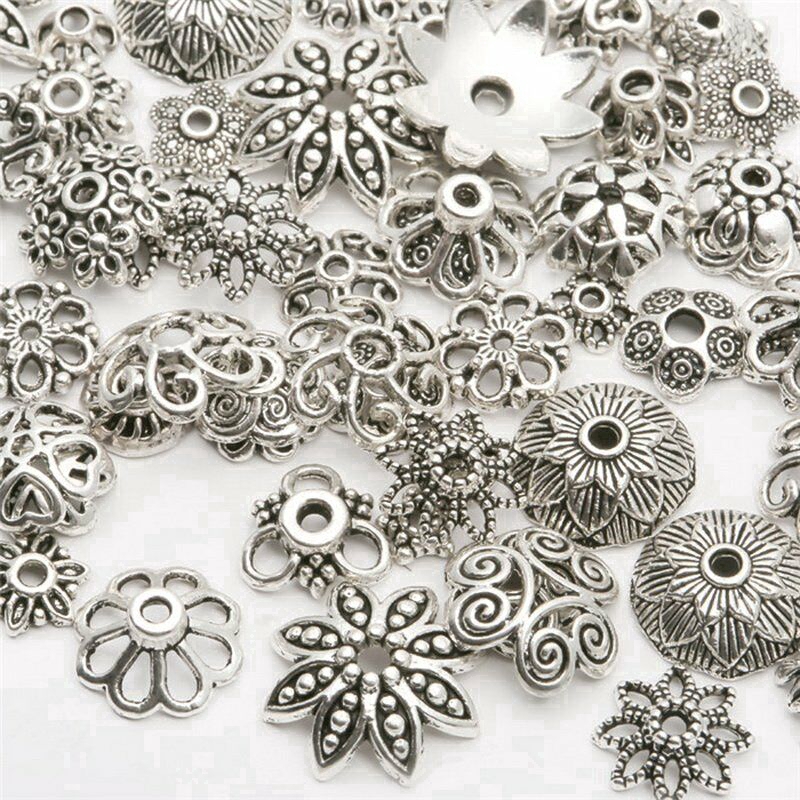 45g Wholesale Tibetan Silver Mixed Flower Shape Bead Caps For Jewelry Making (About 150 Pcs)