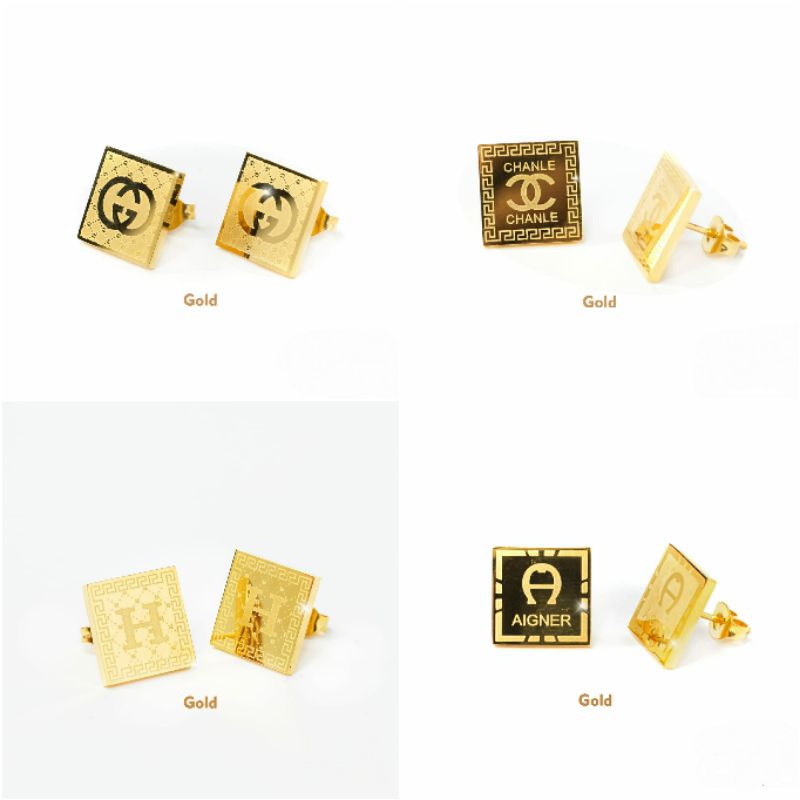 Fourfashion Anting Titanium Kotak &amp; Bulat Lapis Emas Limited Edition