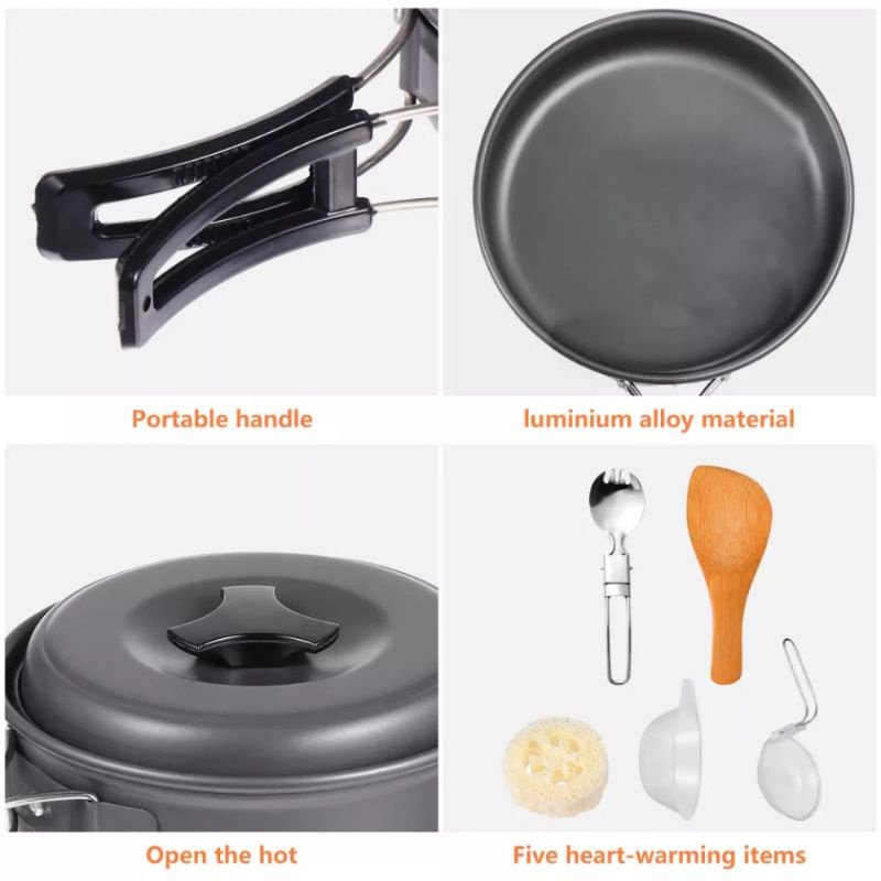 Panci Masak Camping Portable Peralatan Masak Camping Outdoor Panci Masak Cooking Set Outdoor 8 pcs