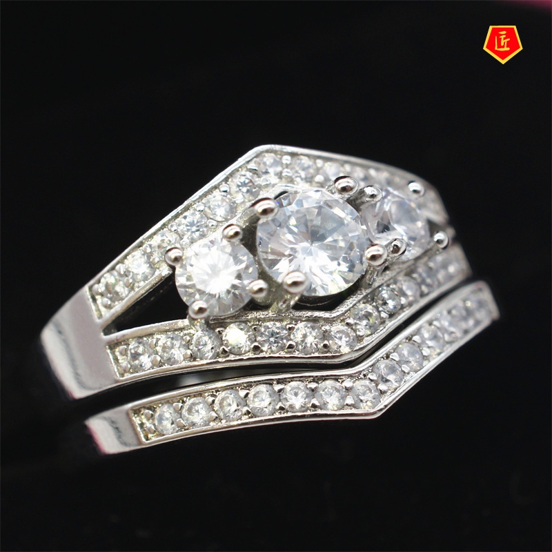 [Ready Stock]Luxury Elegant Diamond Double Layer Ring Set