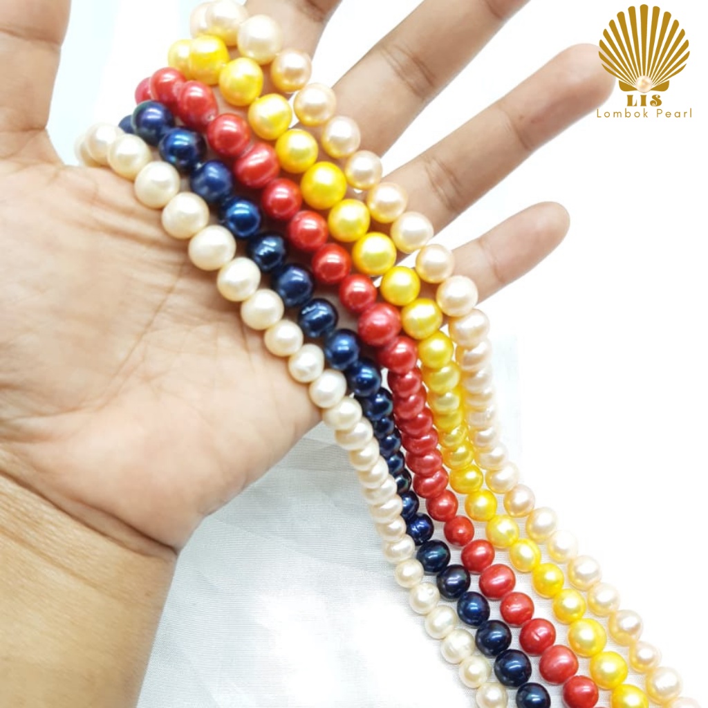 Rentengan Butiran Mutiara Renteng Butir Mutiara Tawar Asli Lombok 35 cm diameter 10 mm untuk DIY