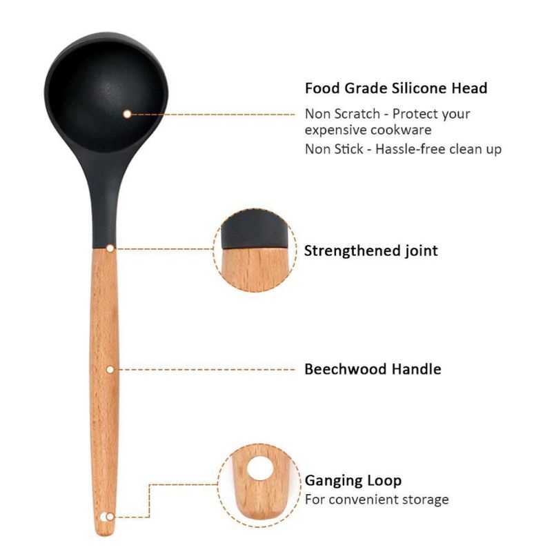 Sendok Sop / Soup Ladle Silikon Spatula Handle GAGANG Kayu