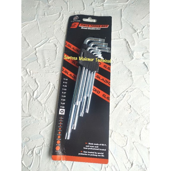 9 Pcs SET Kunci L Bintang Tanpa Lubang Panjang Torx Key Long 9PCS
