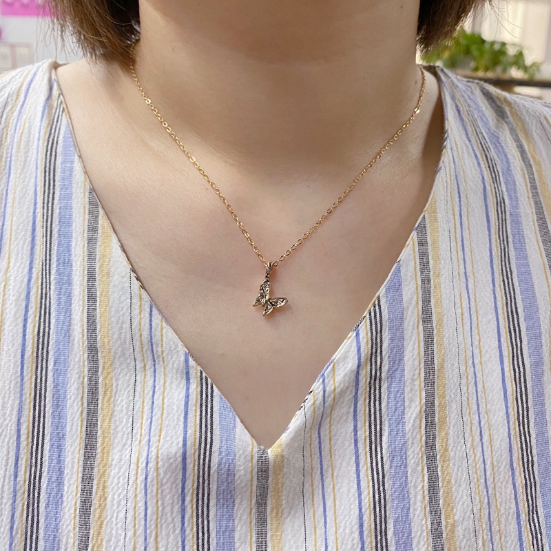 2022 Kalung Rantai Liontin Kupu-Kupu / Capung / Gajah Keberuntungan Warna Gold Untuk Wanita