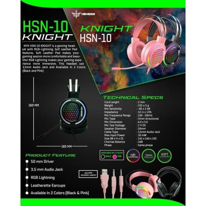 NYK HSN-10 Knight - NYK Nemesis Gaming Headset RGB