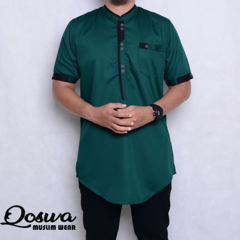 baju Koko lengan pendek warna hijau /Koko premium original qoswa