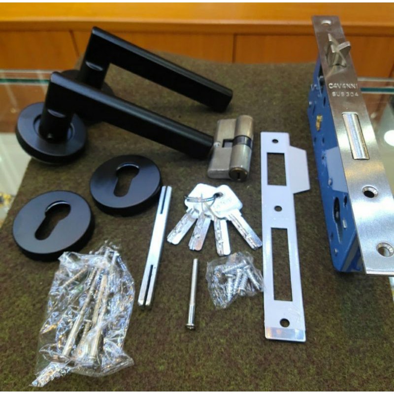 hendel pintu hitam satu set bisa COD / hendel kamar tidur paket komplit /hendel pintu rumah satu set