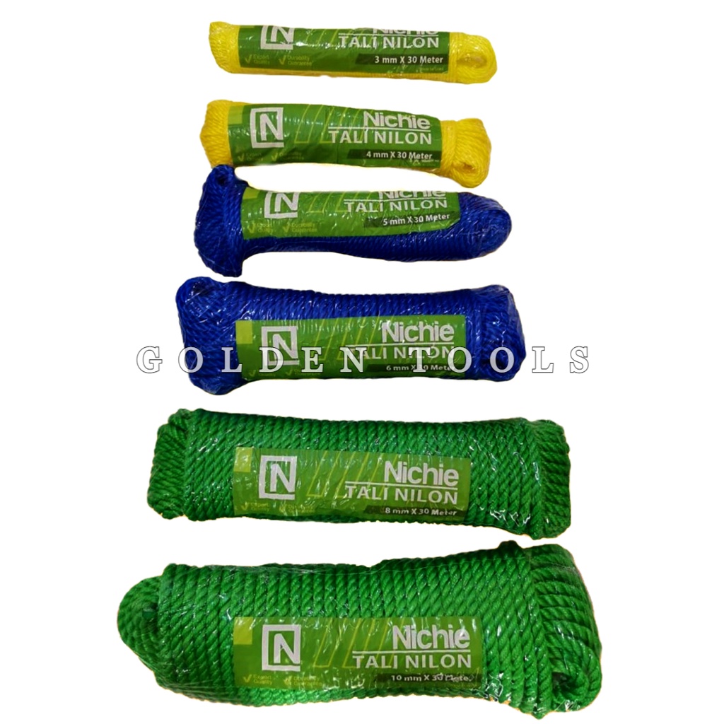 

TALI TAMBANG PLASTIK NICHIE TALI NILON TALI NYLON UKURAN 5 MM X 30 M & 6 MM X 30 M
