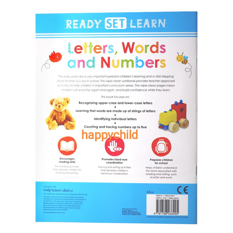 original wipe clean Letters Words and Numbers ready set learn buku anak buku nursery buku impor happychild