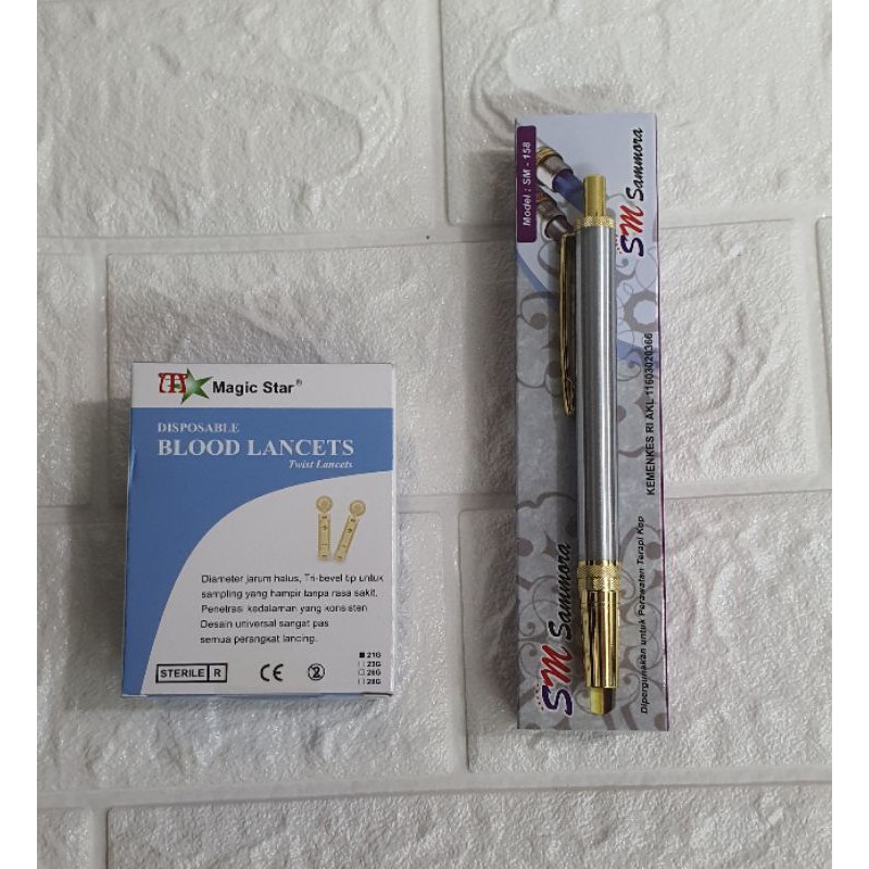 Paket Murah Lancing Pen Bekam Stainles sm 158 Bonus Jarum Bekam 21g ms 100pc