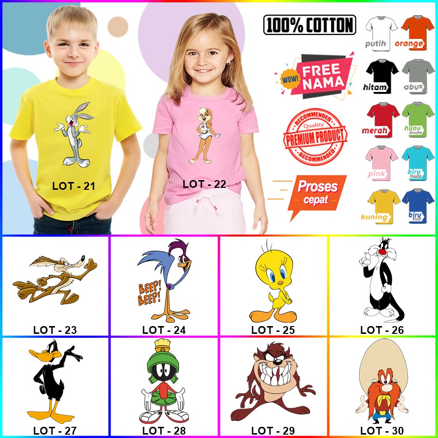 Baju Kaos ANAK DAN DEWASA BUGS BUNNY COUPLE (FREE NAMA)