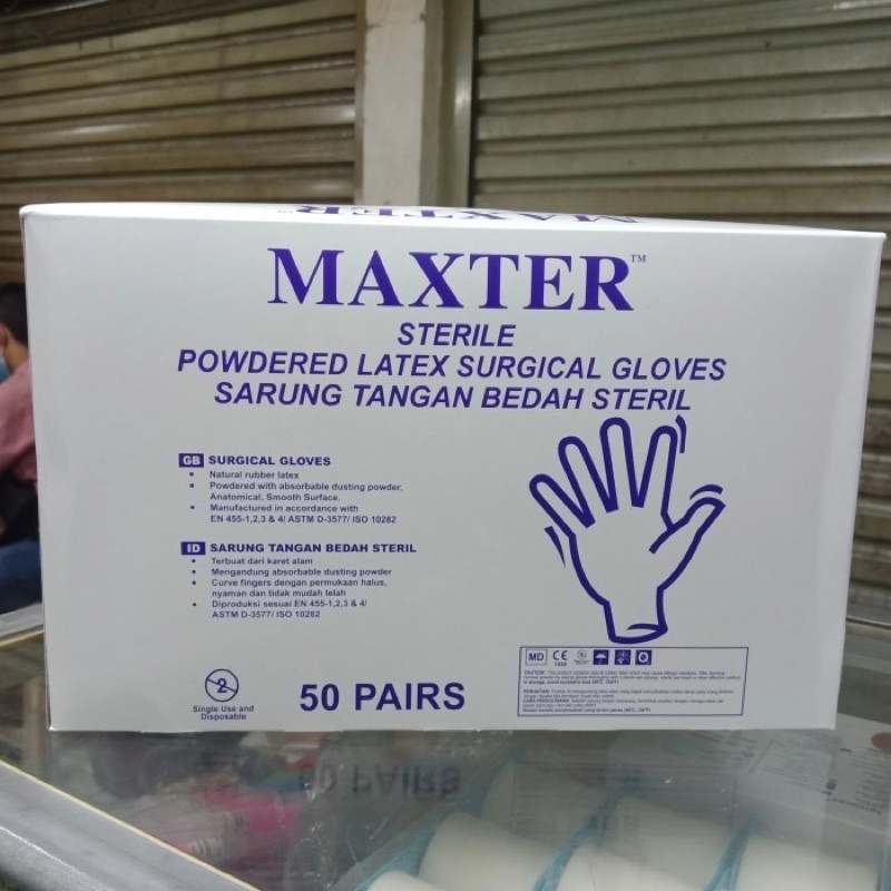 MAXTER SURGICAL GLOVE STERIL / SARUNG TANGAN LATEK STERIL / 50 pasang