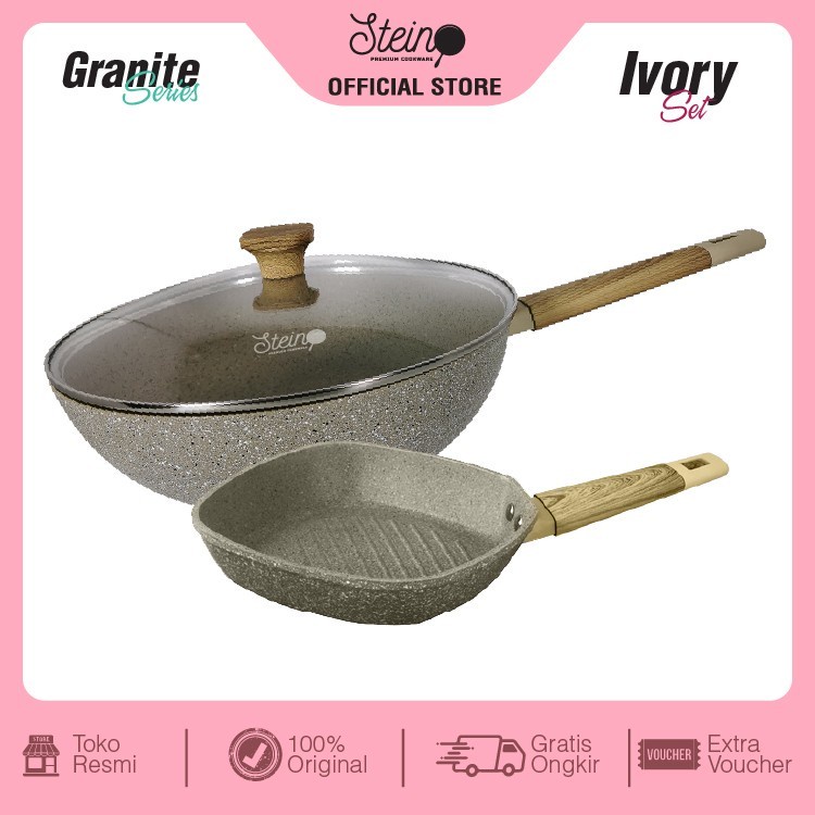 Wok Pan 30cm Steincookware Paket IVORY Set Grill Pan 18cm Stein Onyx