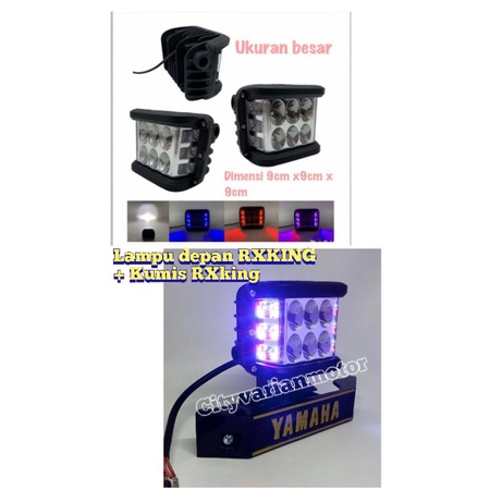 PAKET LAMPU DEPAN RX KING LAMPU 6 LED JUMBO 4611 KIRI KANAN RED BLUE PLUS BREKET KUMIS RX KING LAMPU TEMBAK SOROT RXKING