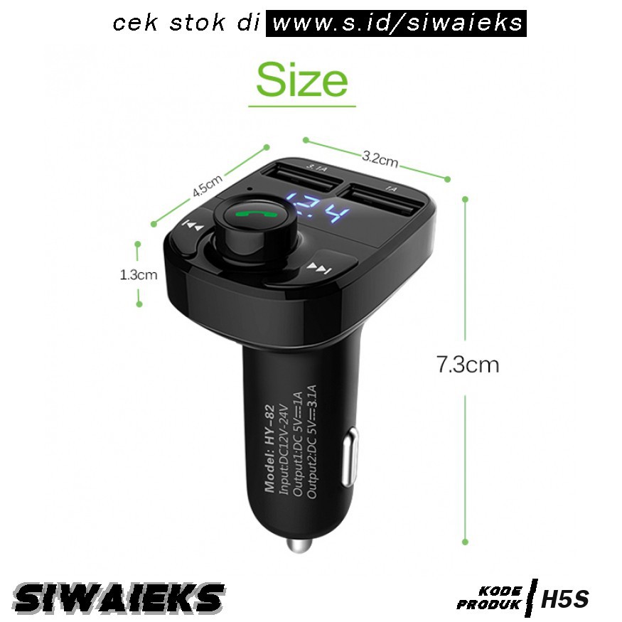 Grab Medan Bluetooth Audio Receiver FM Transmitter Handsfree with USB Car Charger H5S HY-82 Bla