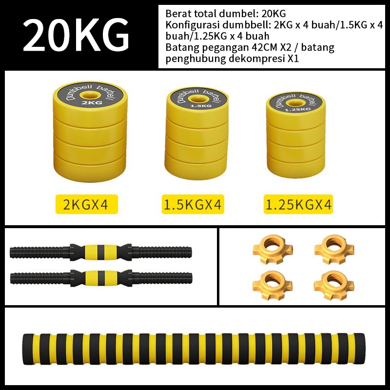 20kg barbel set Max angkat beban fitness/Dumbell Barbel Set Tiang Angkat Beban Besi Rubber /Alat Olahraga Fitness Dumbell KARET