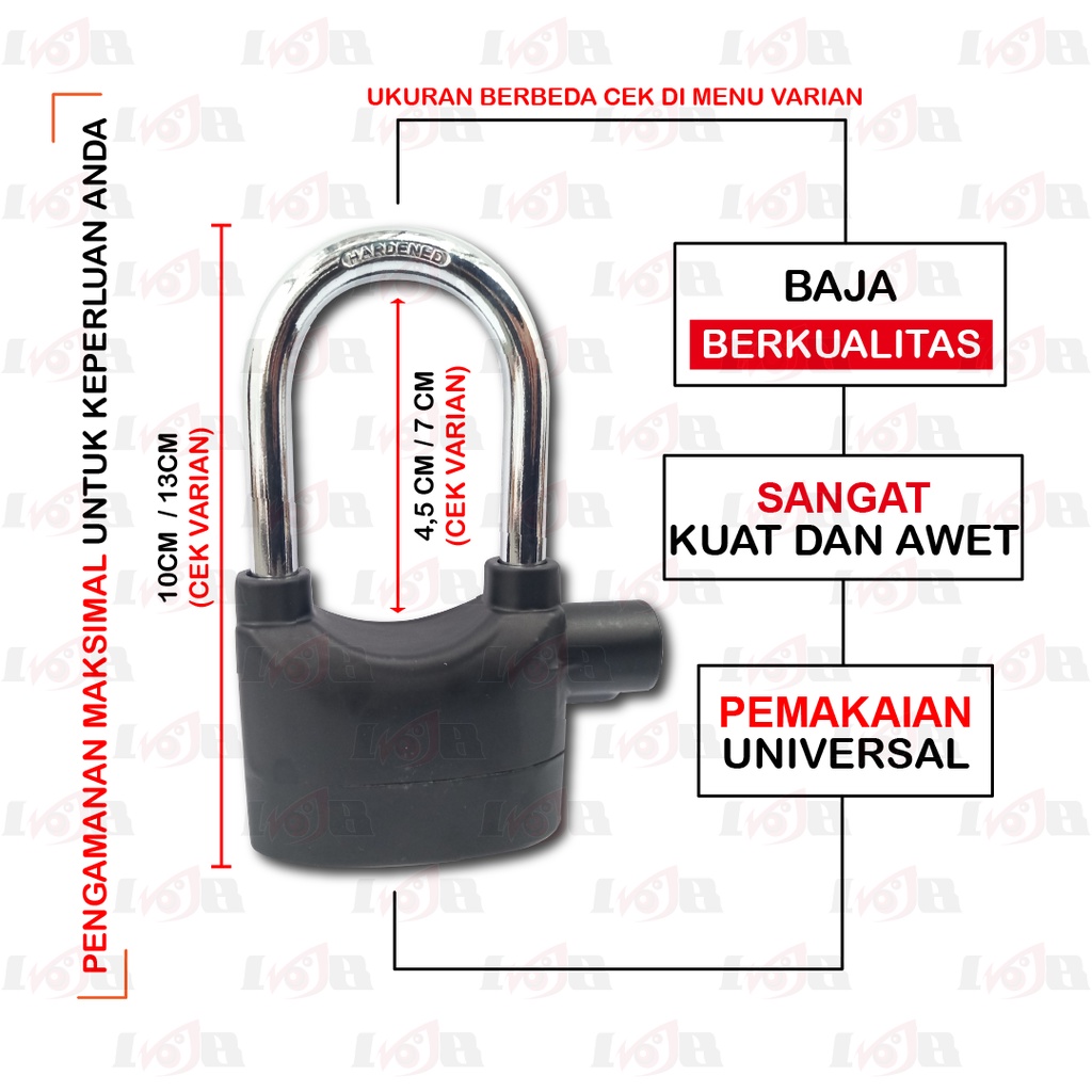 Gembok Alarm Lock Motor Pagar Rumah Gudang Besi Baja Kuat Model Kinbar