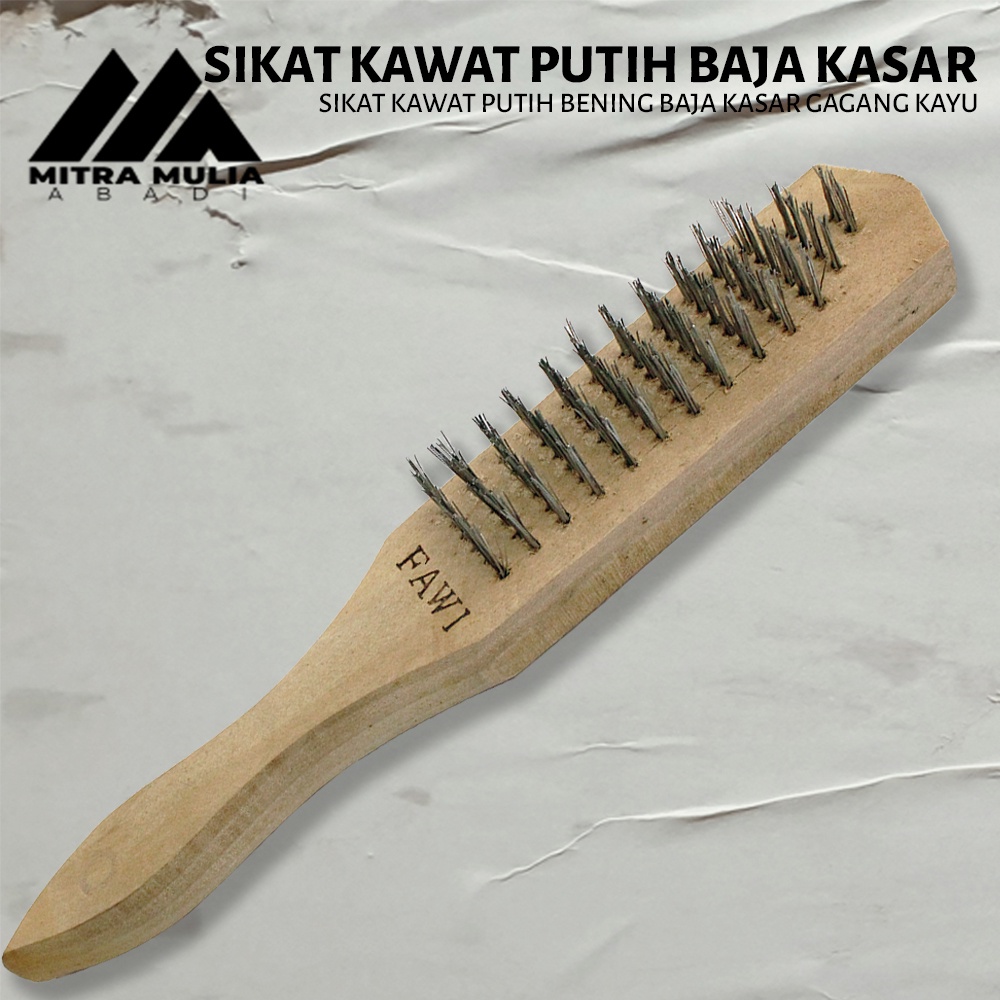 Sikat Kawat Putih Bening Baja Kasar Gagang Kayu