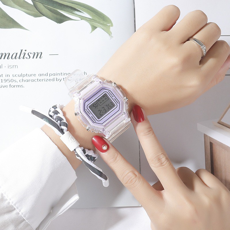 MURMURE.ID | JAM TANGAN RUBBER DIGITAL UNTUK PRIA WANITA PERSEGI TRANSPARAN BENING IMPORT FW006-4