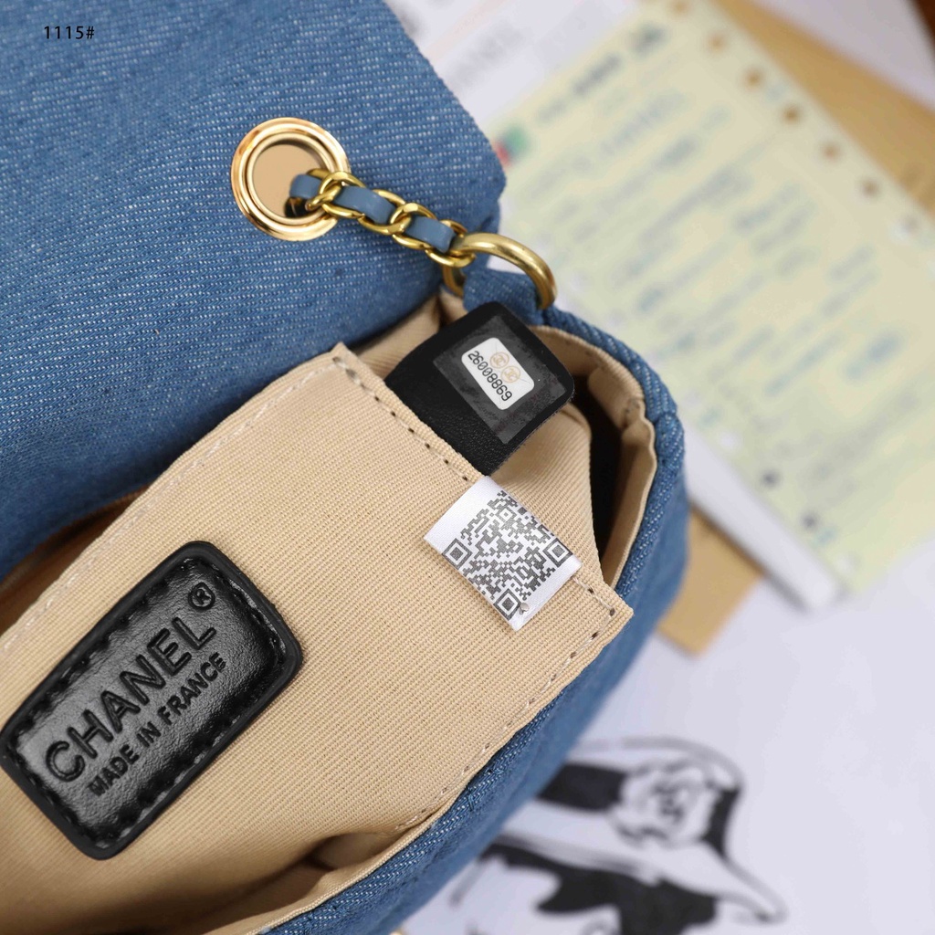 Ch Mini Flap Bag Denim &amp; Gold-Tone Metal in Blue #1115